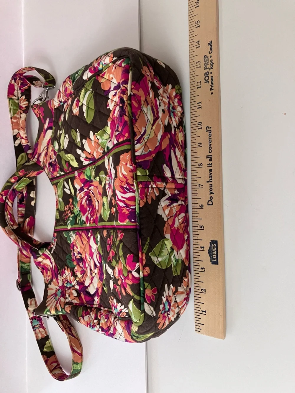 Vera Bradley English Rose Large Quilted Satchel Top Handle Two Way Tote w/Strap